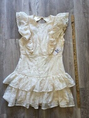 NWT Arose Studio Cream Floral Jaquard Ruffle Mini Bridal Dress Size XL